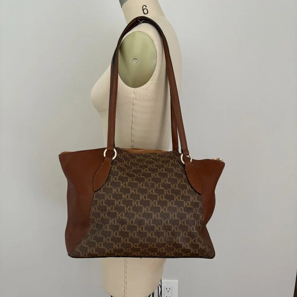 Karl Lagerfeld Paris Brown Monogram Large Paris Suki Tote Luxury Streetwear Chic